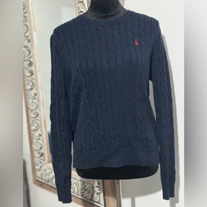 Polo Ralph Lauren-Woman Cable-Knit Cotton Sweater, Navy Blue Size Large